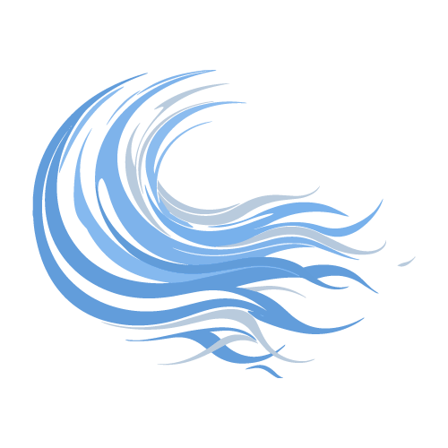 Wind and rain wave illustration representing motorized clear screen weather protection